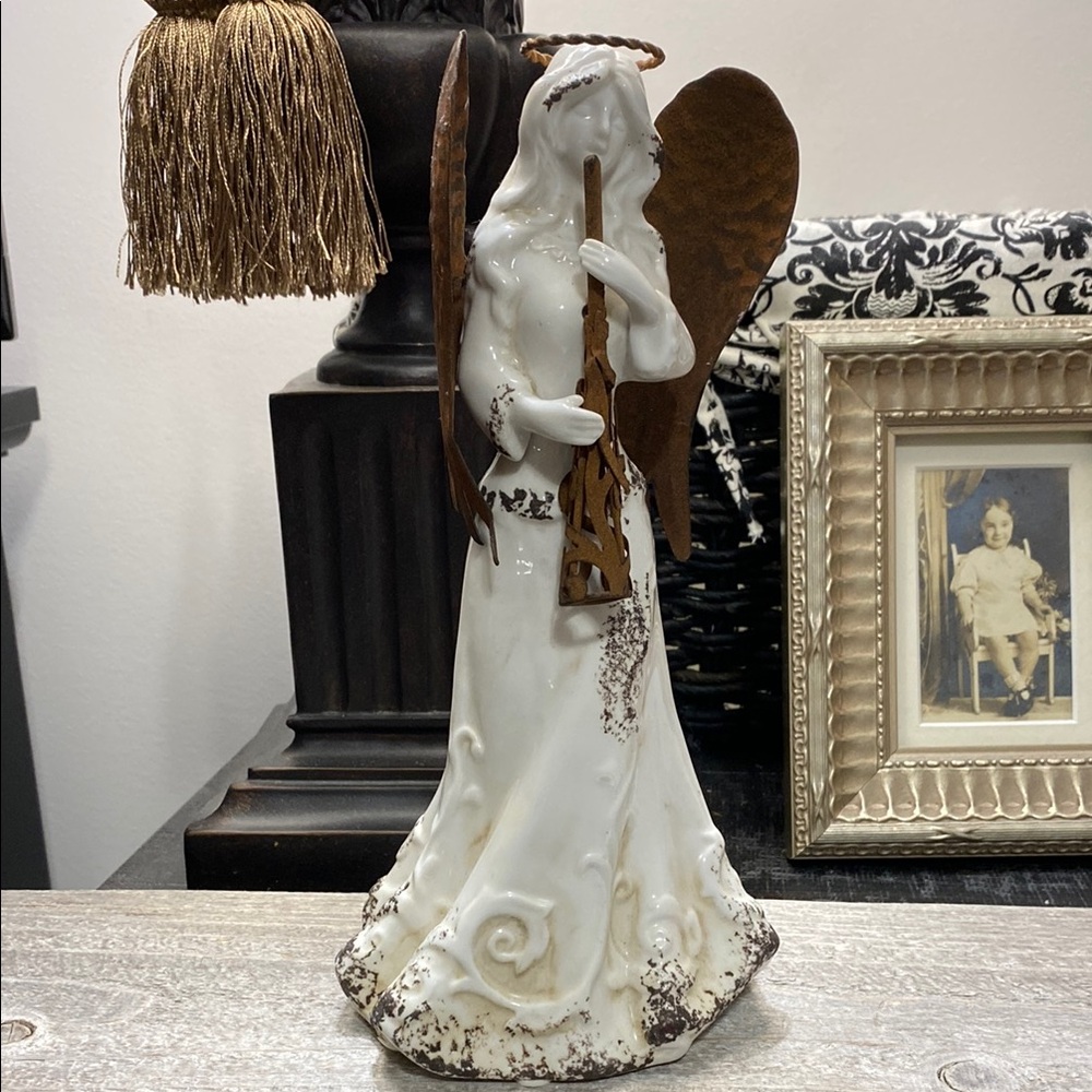 Vintage 10โh Bybee Pottery Of Kentucky Mixed Media Christmas Angel Figurine!